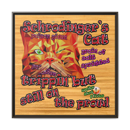 schrodinger's cat - framed canvas art (butterscotch wood finish)
