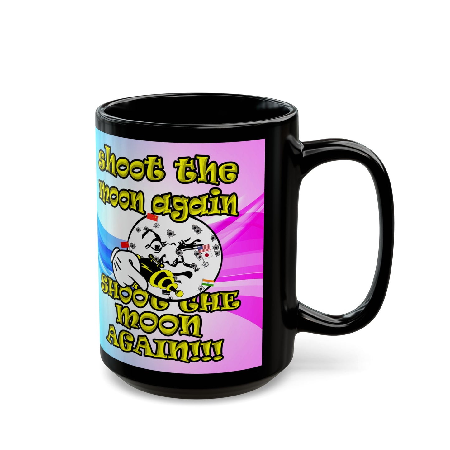 shoot the moon again - Black Mug (light blue-pink wave)