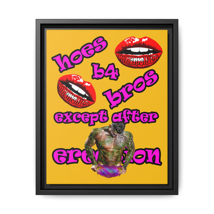 hoes b4 bros - framed canvas art (yellow)