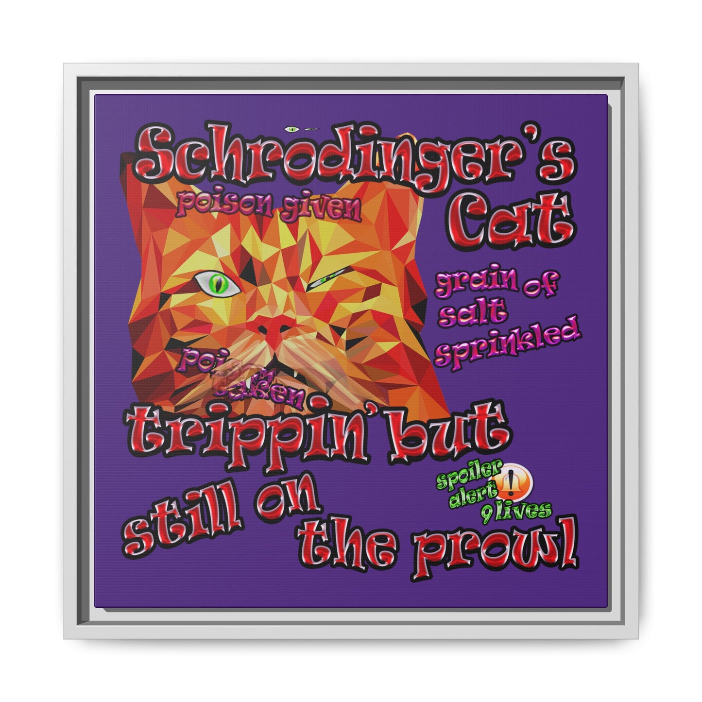 schrodinger's cat - framed canvas art (purple)