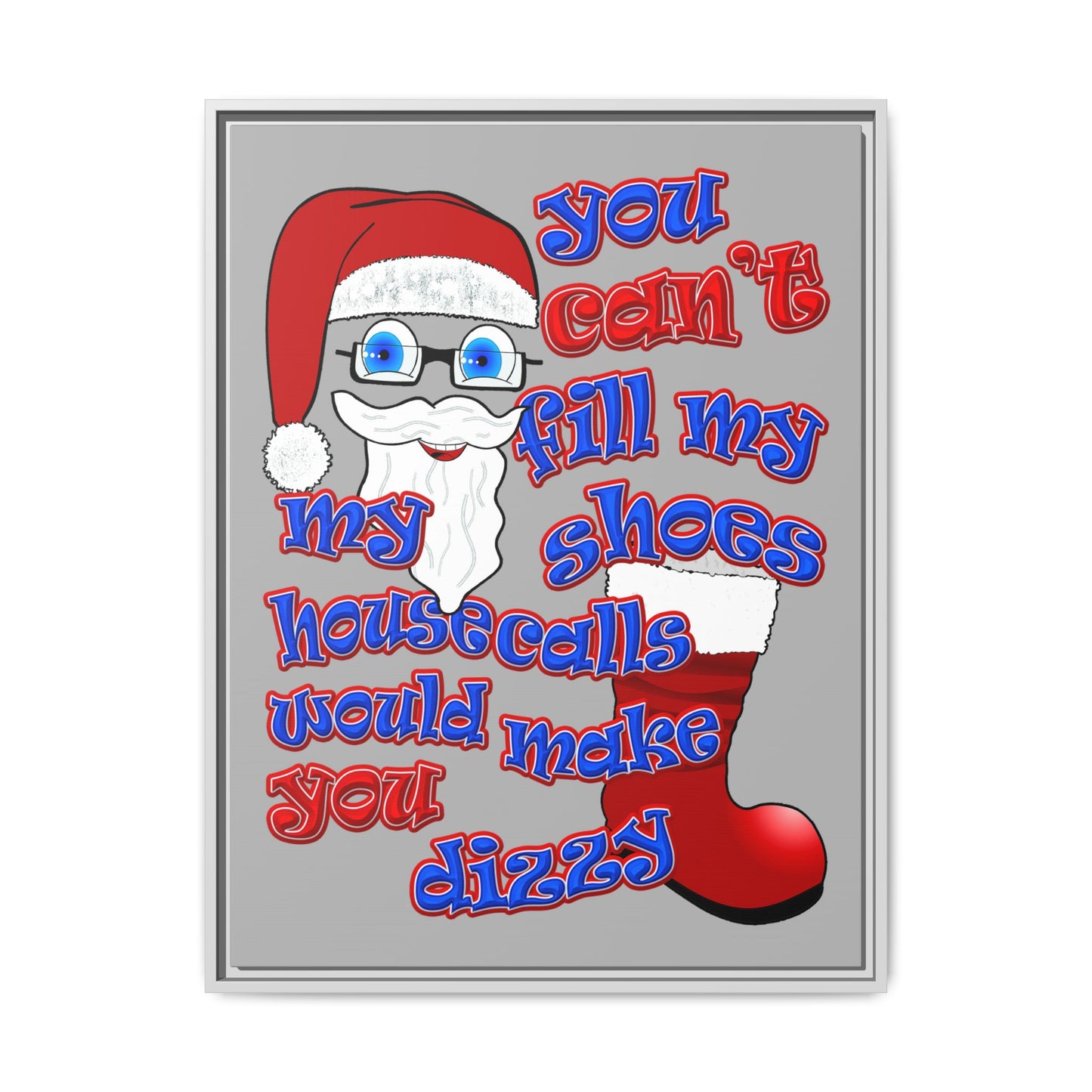 santa's shoes - framed canvas art (light grey)