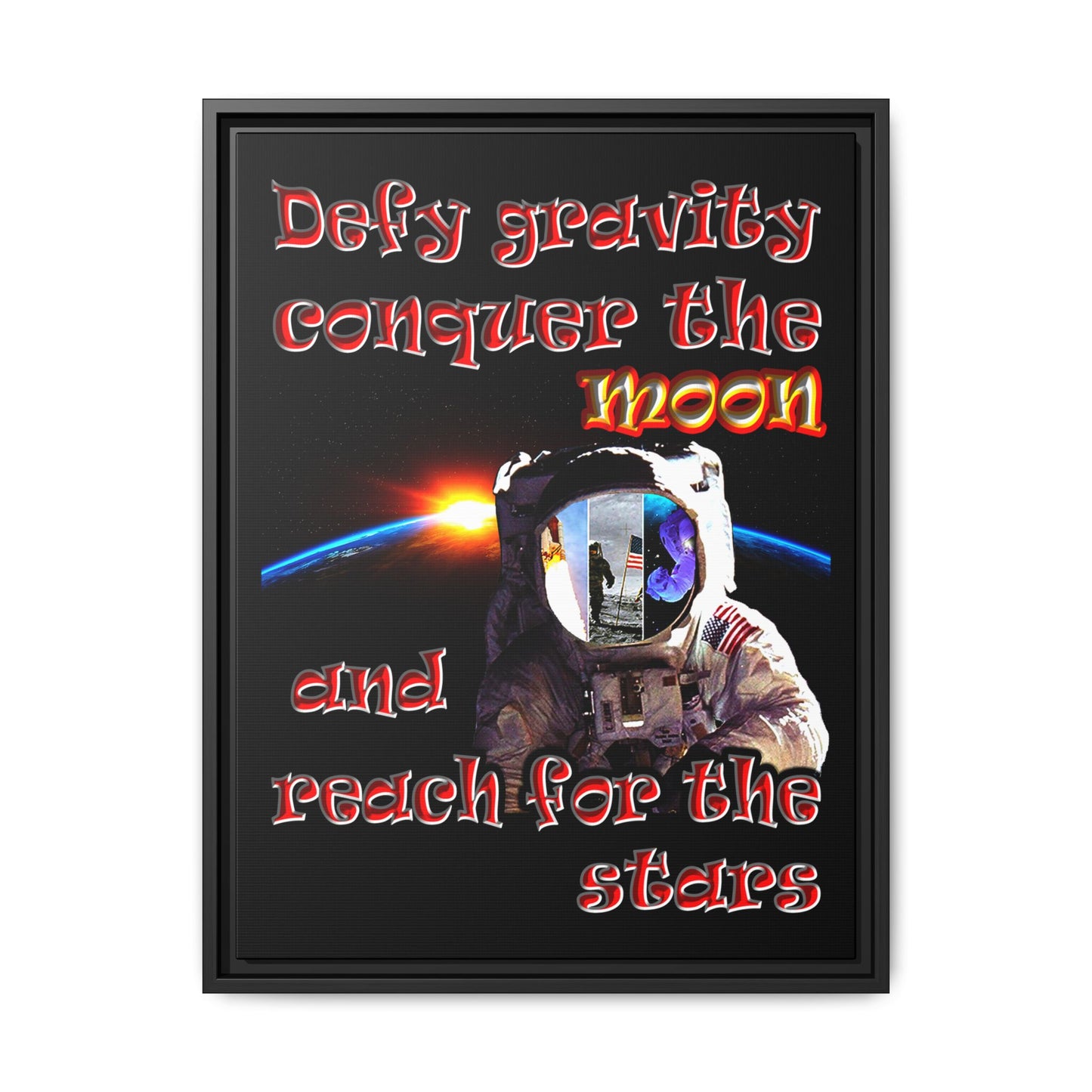 defy conquer reach - framed canvas art (black)
