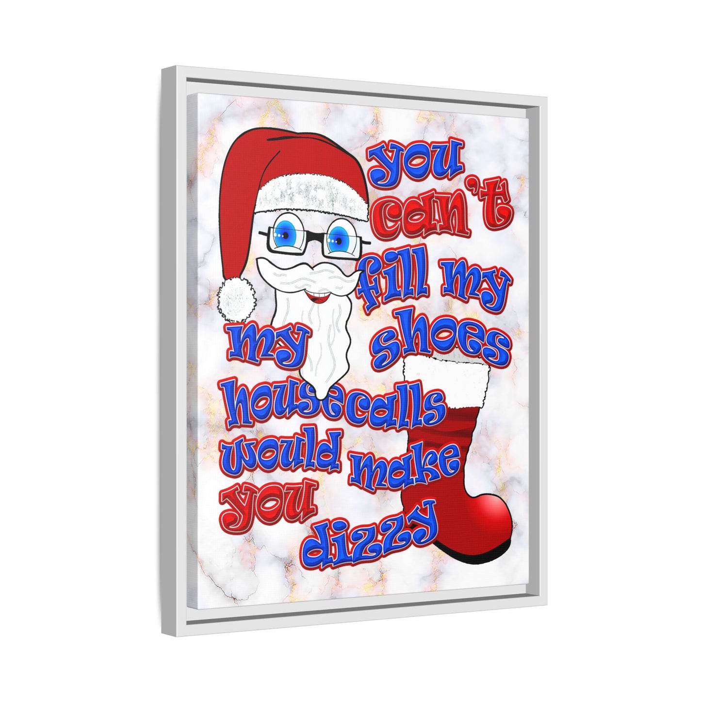 santa's shoes - framed canvas art (white marble)