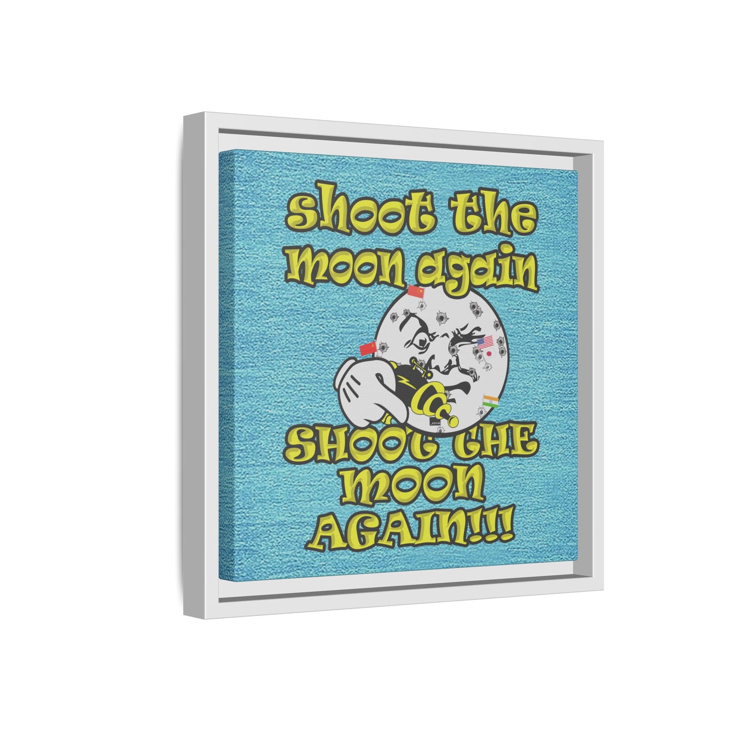 shoot the moon again - framed canvas art (faded blue)