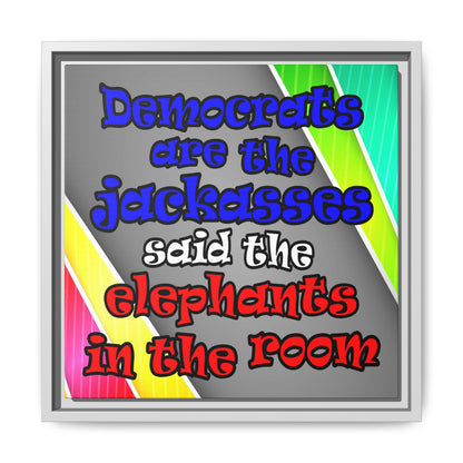 donkeys and elephants - framed canvas art (rainbow split)