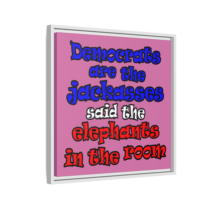 donkeys and elephants - framed canvas art (light pink)