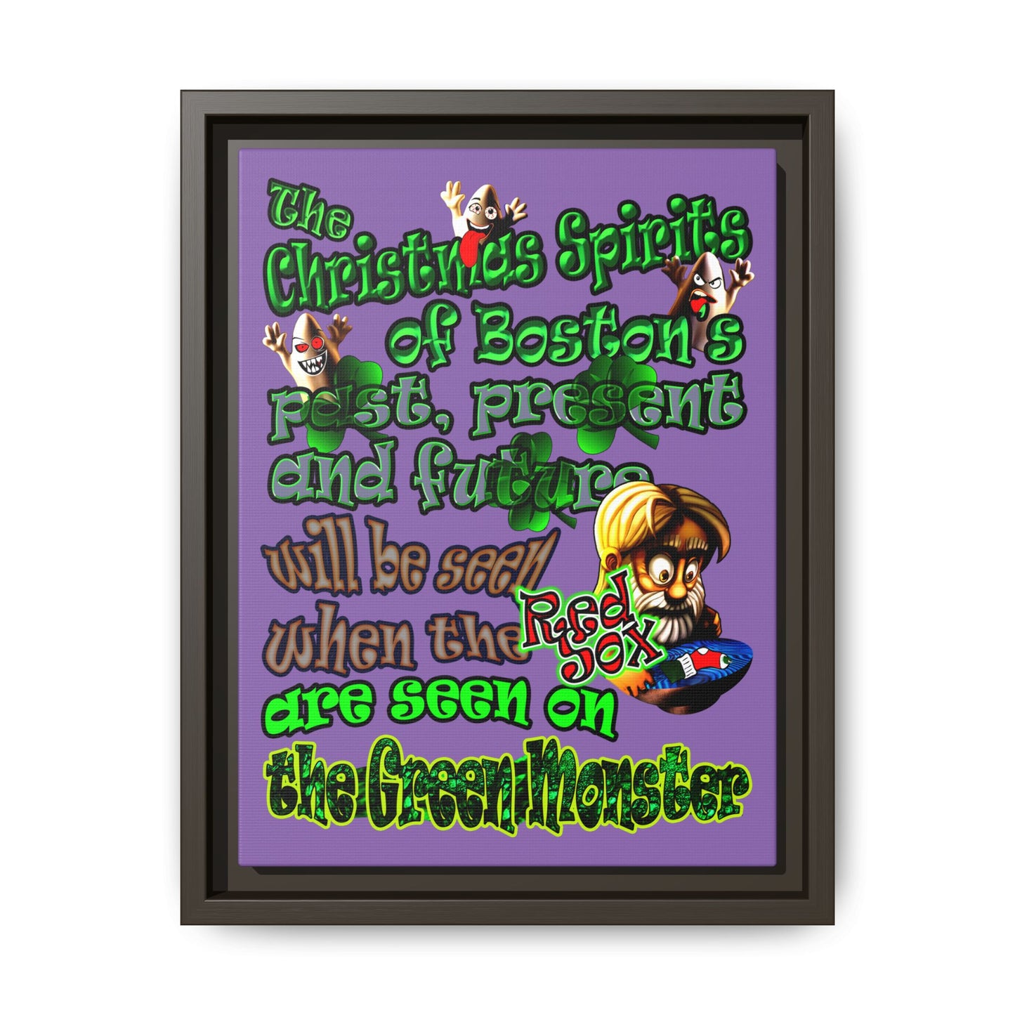 christmas spirits of boston - framed canvas art (light purple)