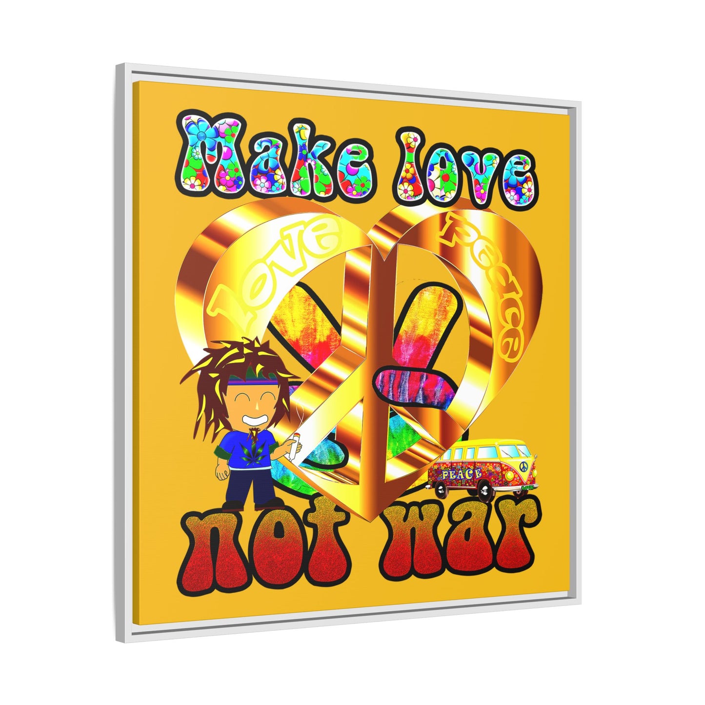 love peace - framed canvas art (yellow)