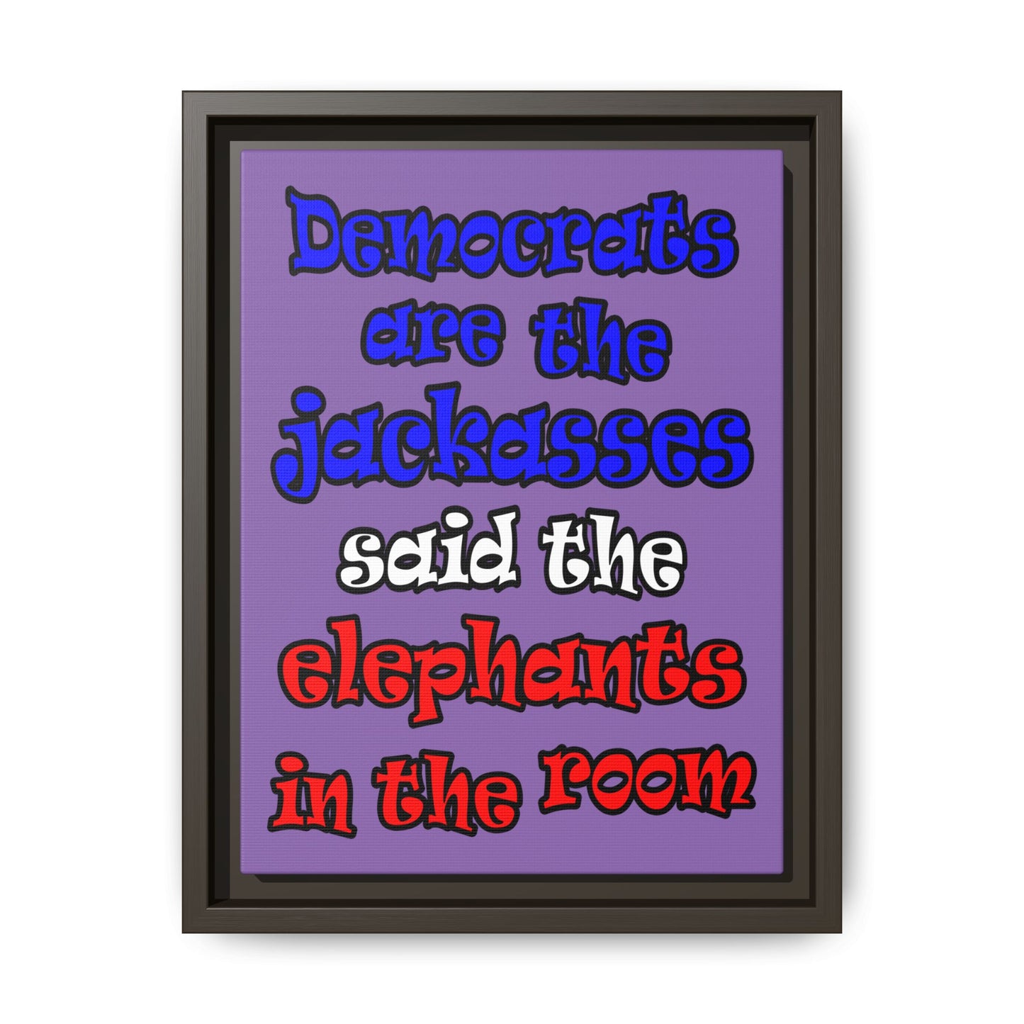 donkeys and elephants - framed canvas art (light purple)