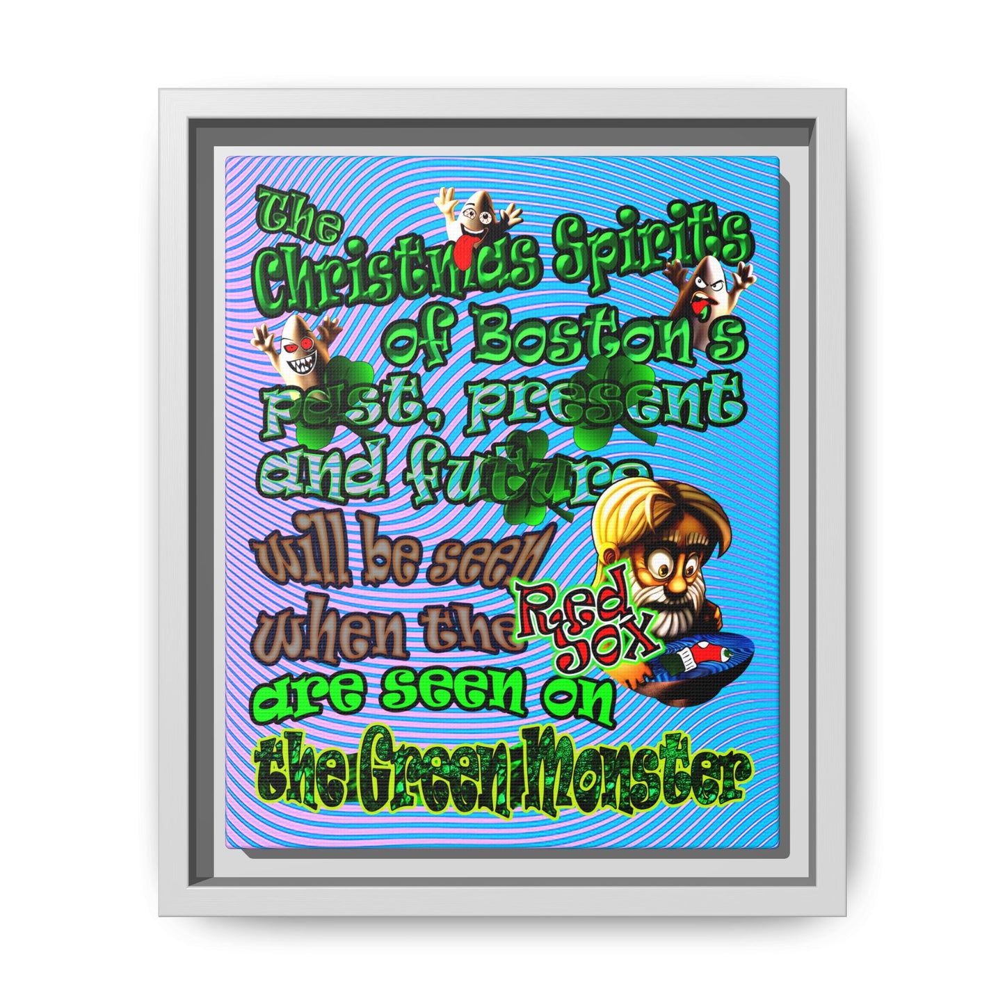 christmas spirits of boston - framed canvas art (light blue-purple wave)