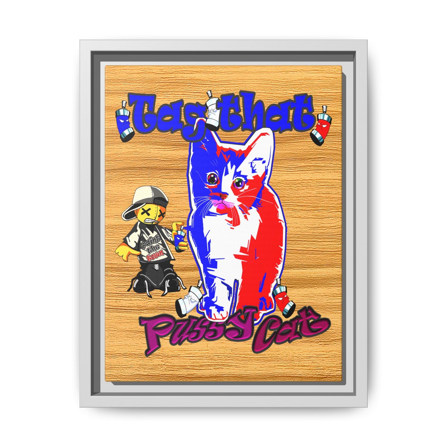 tag that - framed canvas art (butterscotch wood finish)