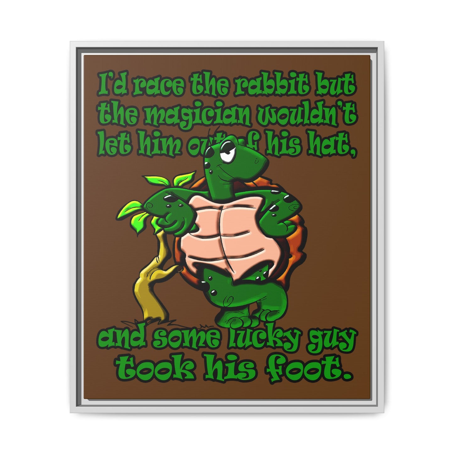 turtle race - framed canvas art (brown)