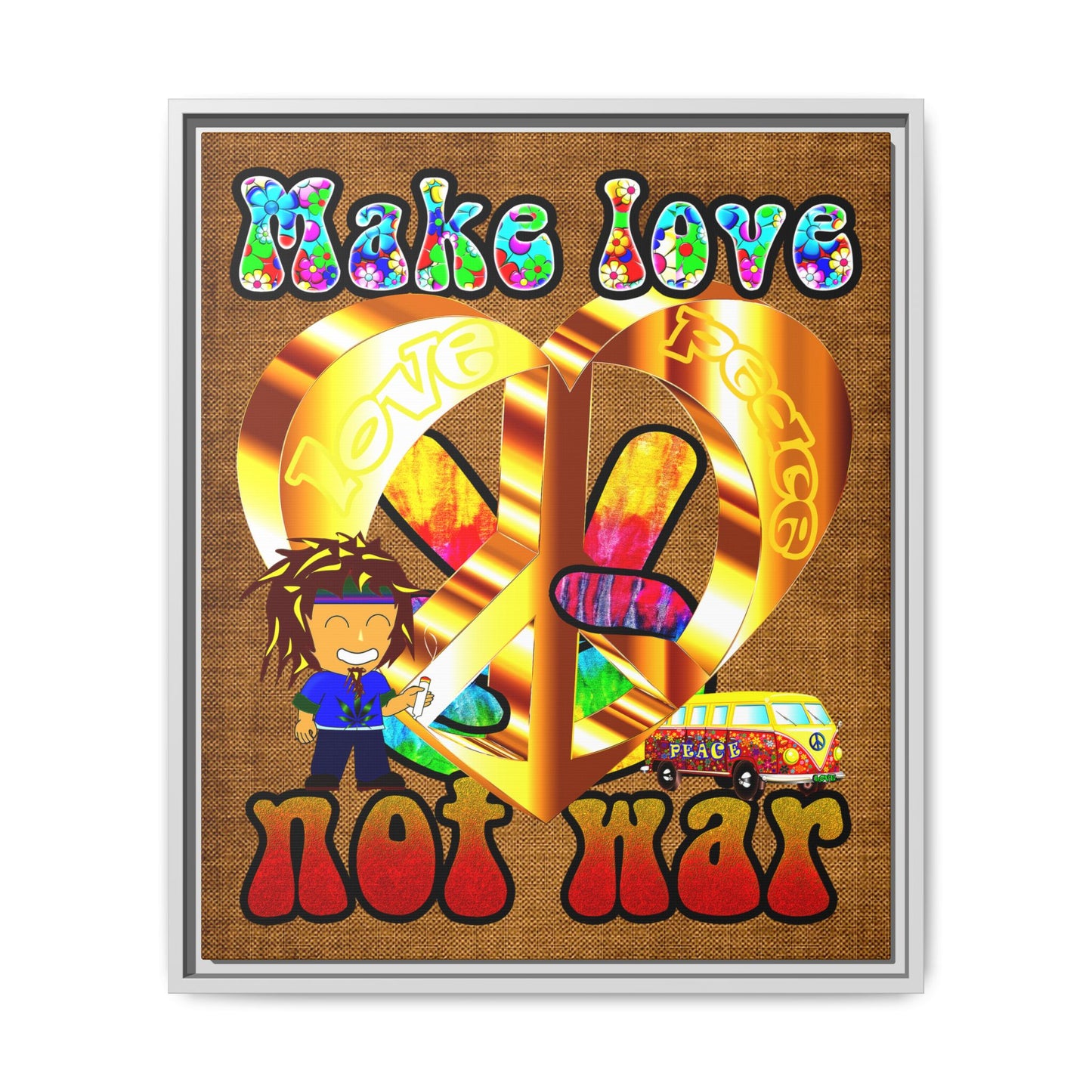 love peace - framed canvas art (brown papyrus)