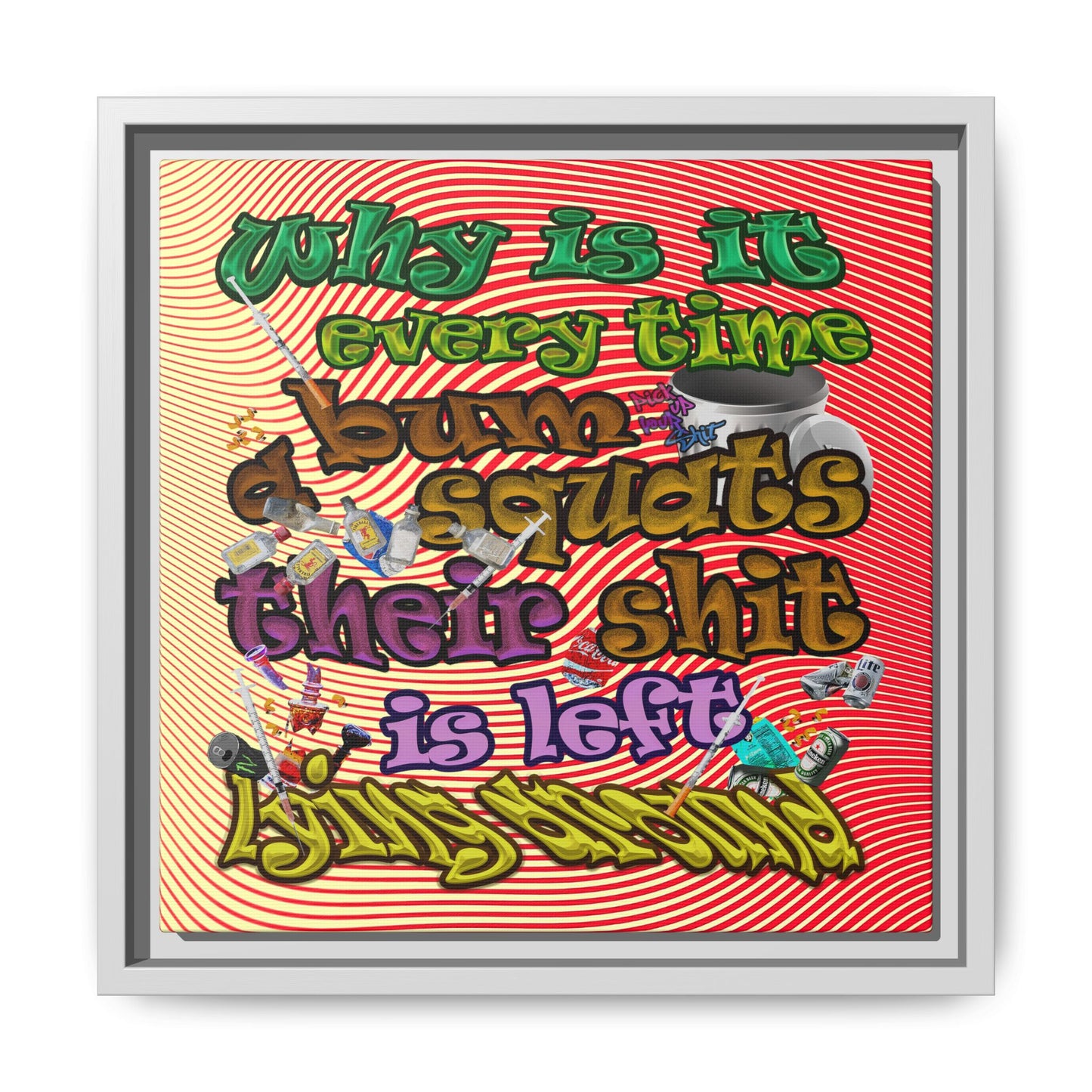 the bum's shit - framed canvas art (yellow-orange wave)