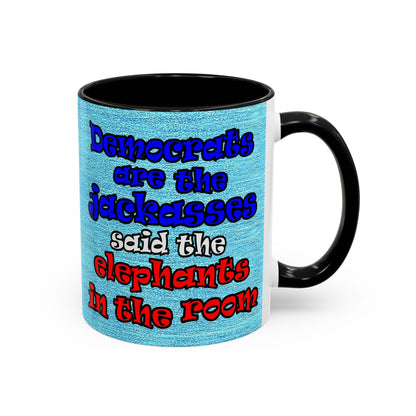 donkeys and elephants - Accent Mug (faded blue)