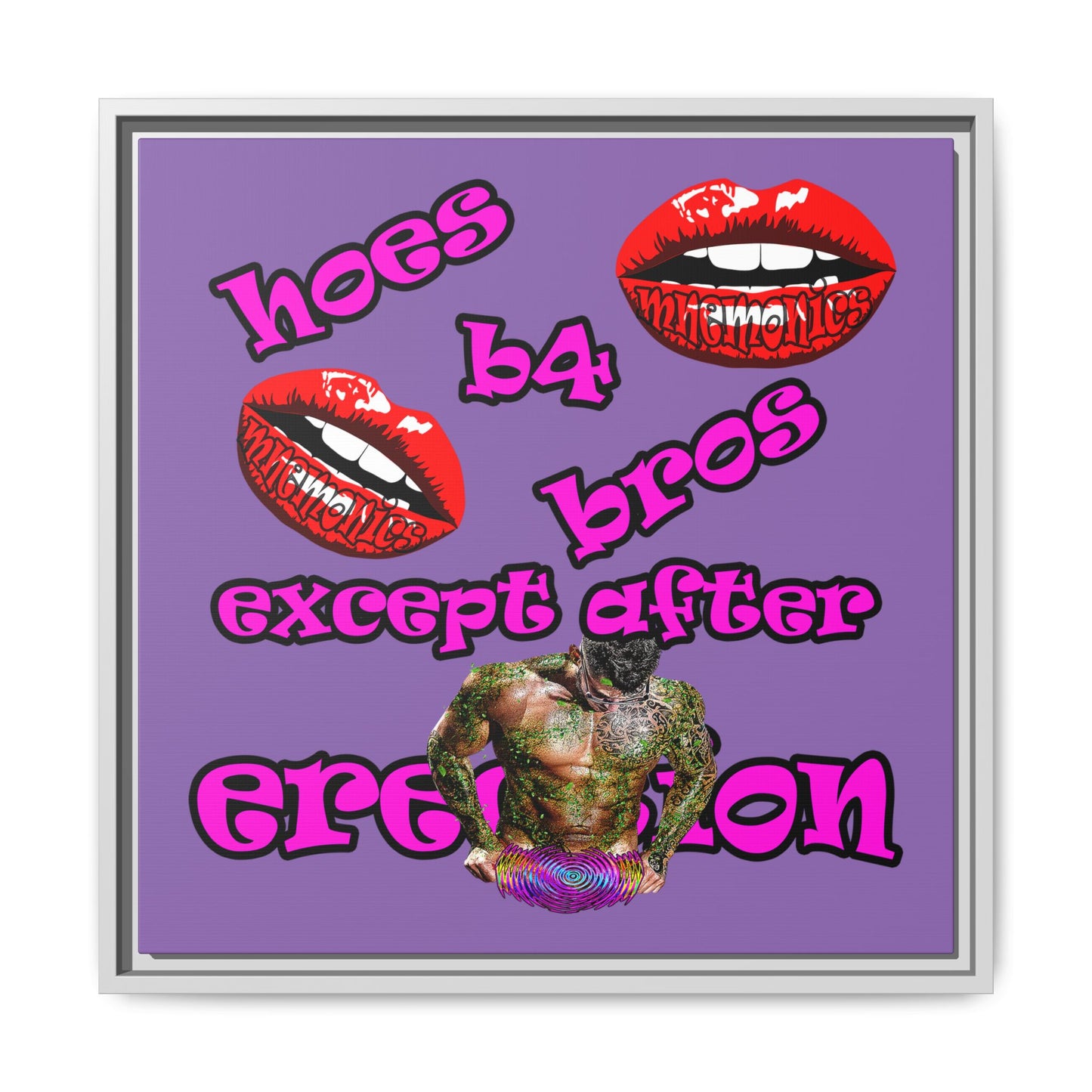 hoes b4 bros - framed canvas art (light purple)