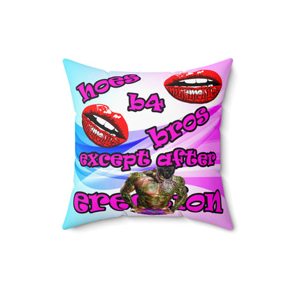hoes b4 bros - Spun Polyester Square Pillow - (light blue-pink wave)