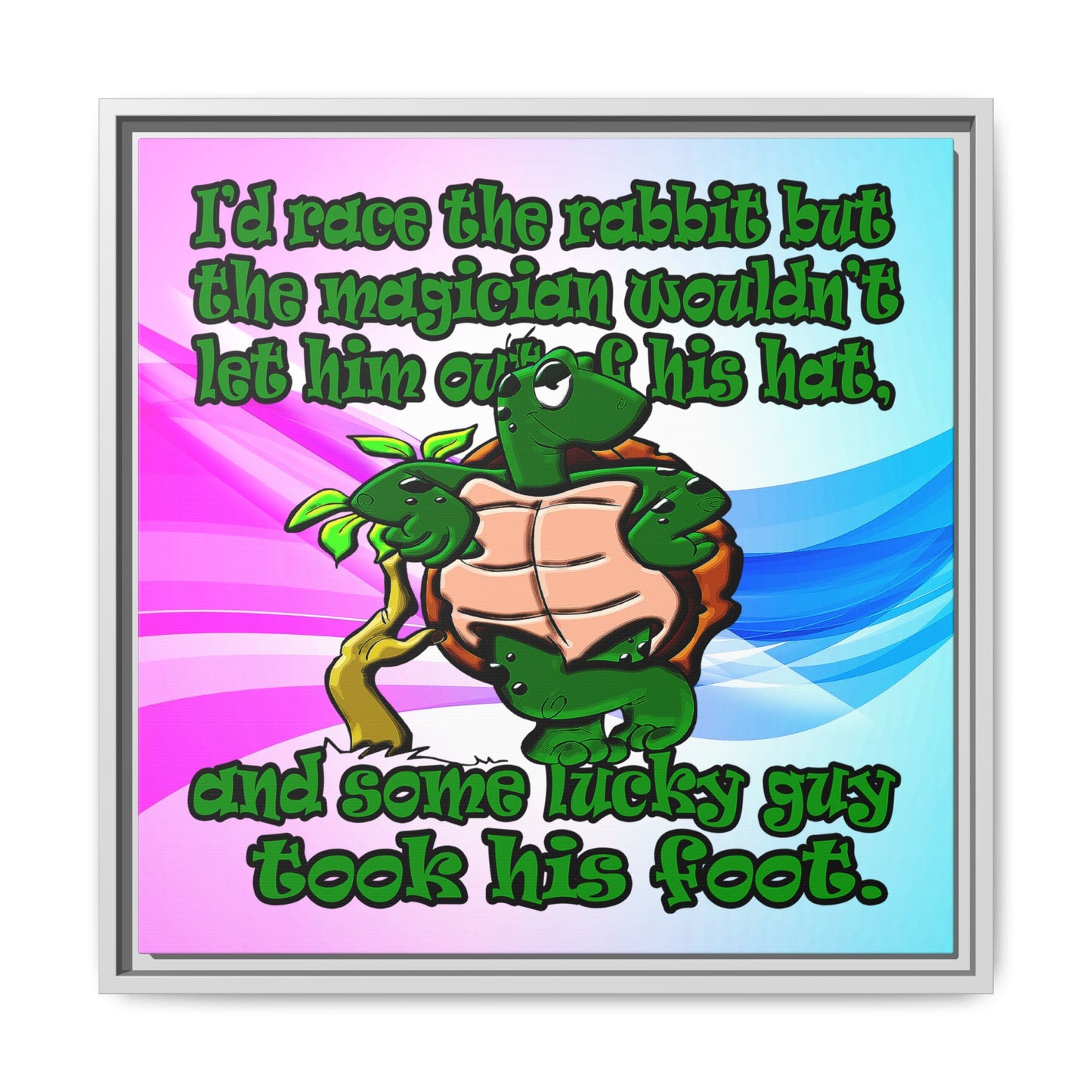 turtle race - framed canvas art (light blue-pink wave)