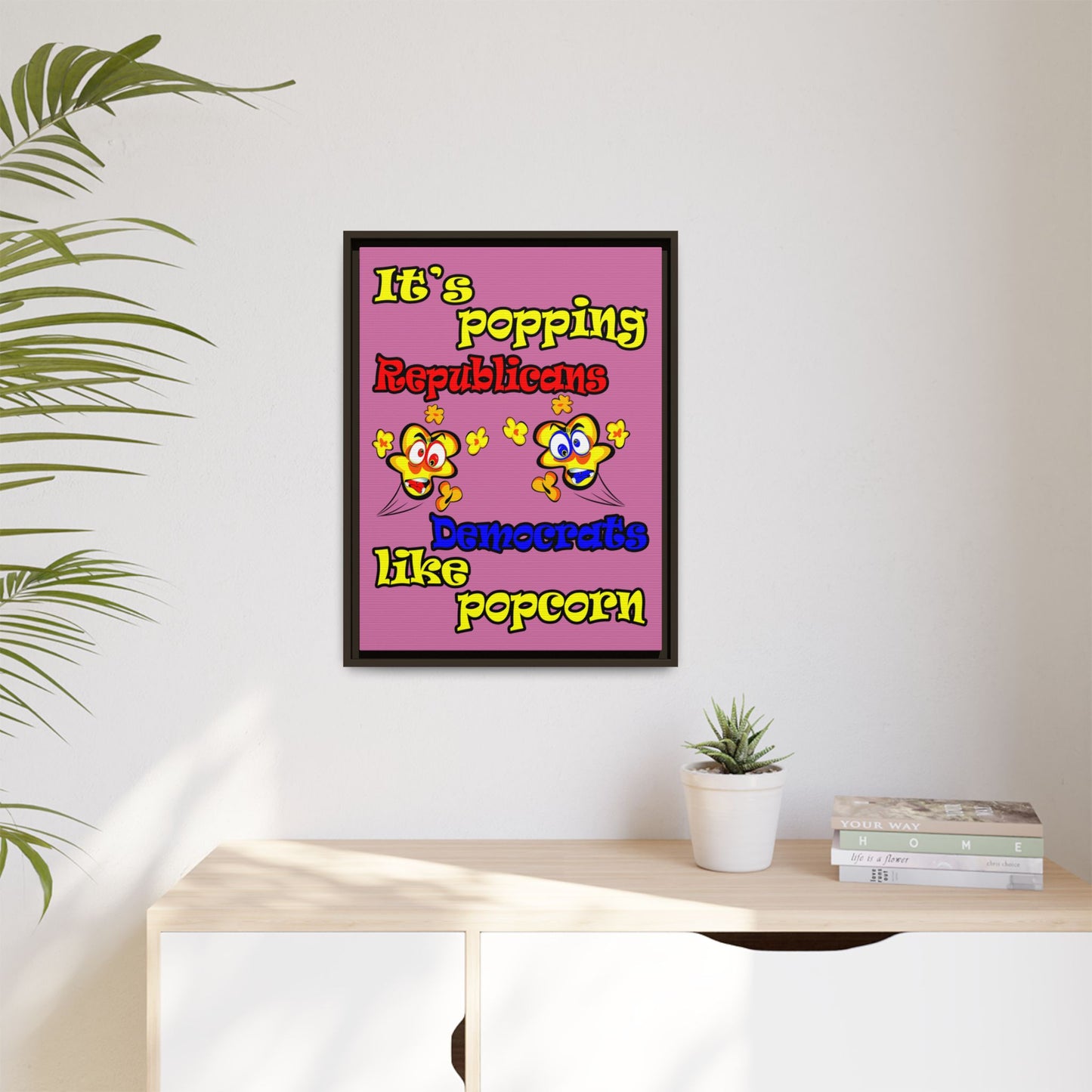 popping like popcorn - framed canvas art (light pink)