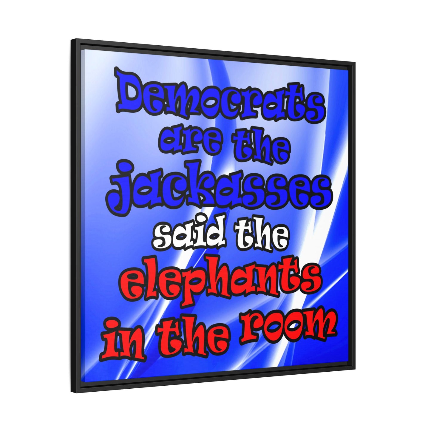 donkeys and elephants - framed canvas art (blue-white wave)