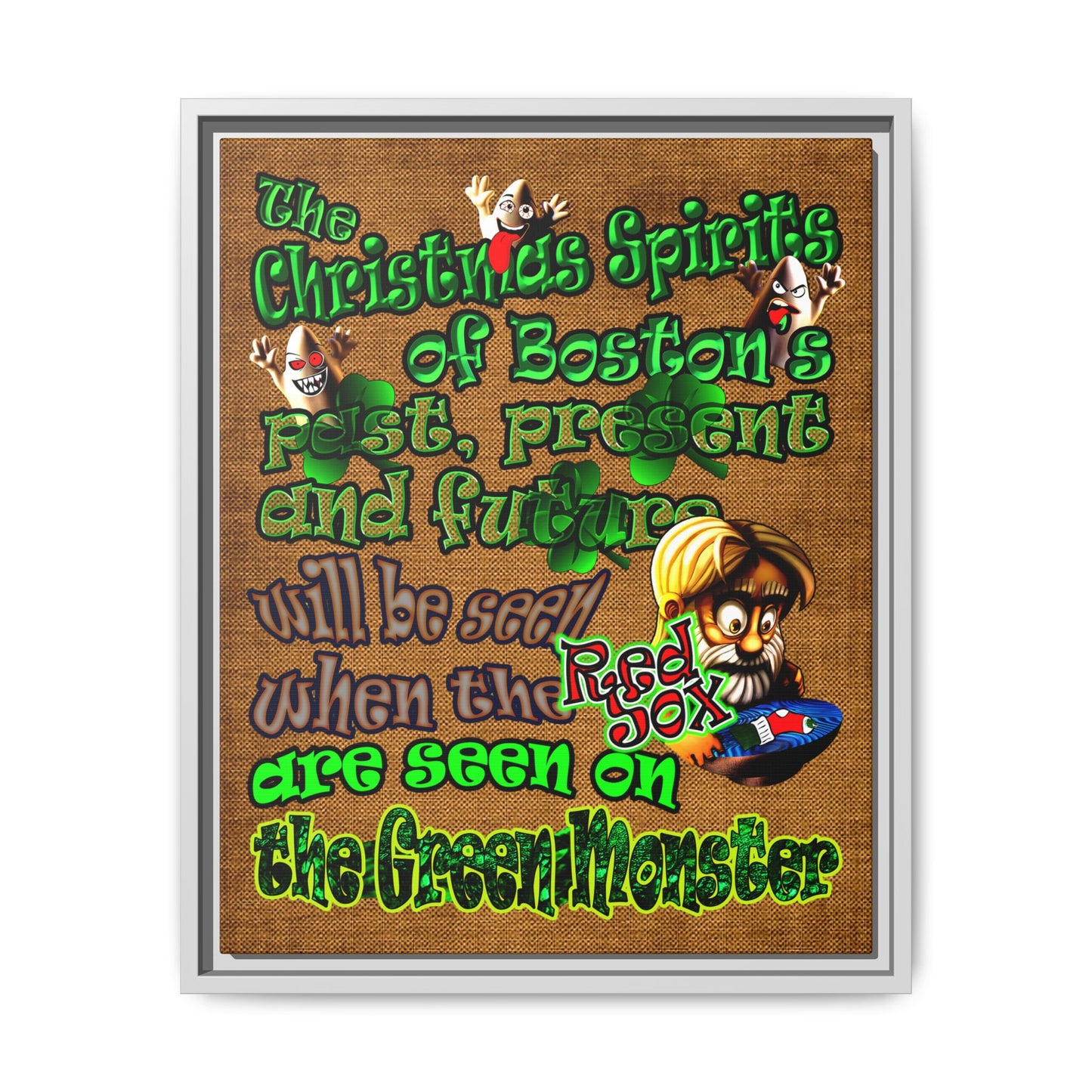 christmas spirits of boston - framed canvas art (brown papyrus)