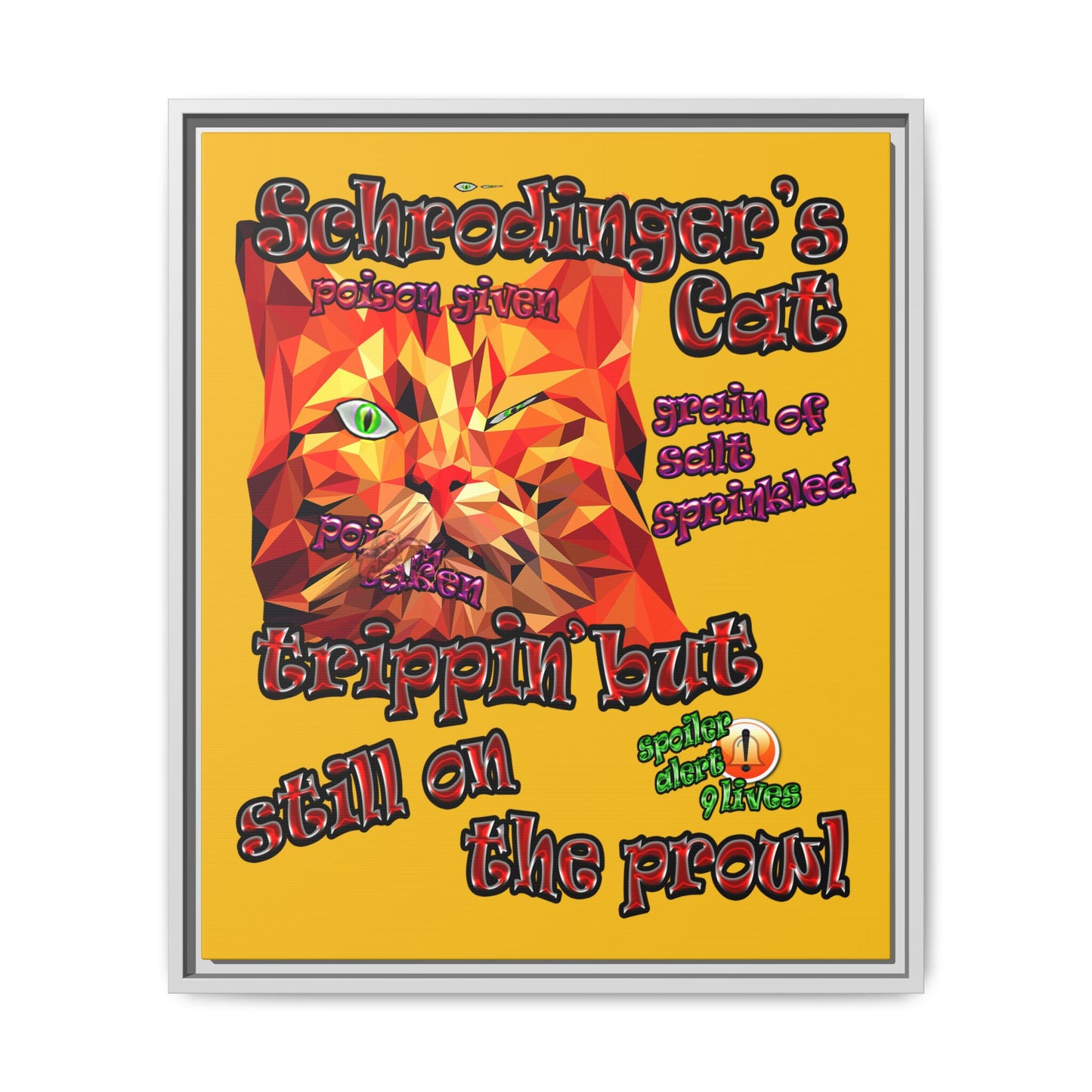 schrodinger's cat - framed canvas art (yellow)