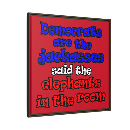 donkeys and elephants - framed canvas art (dark red)