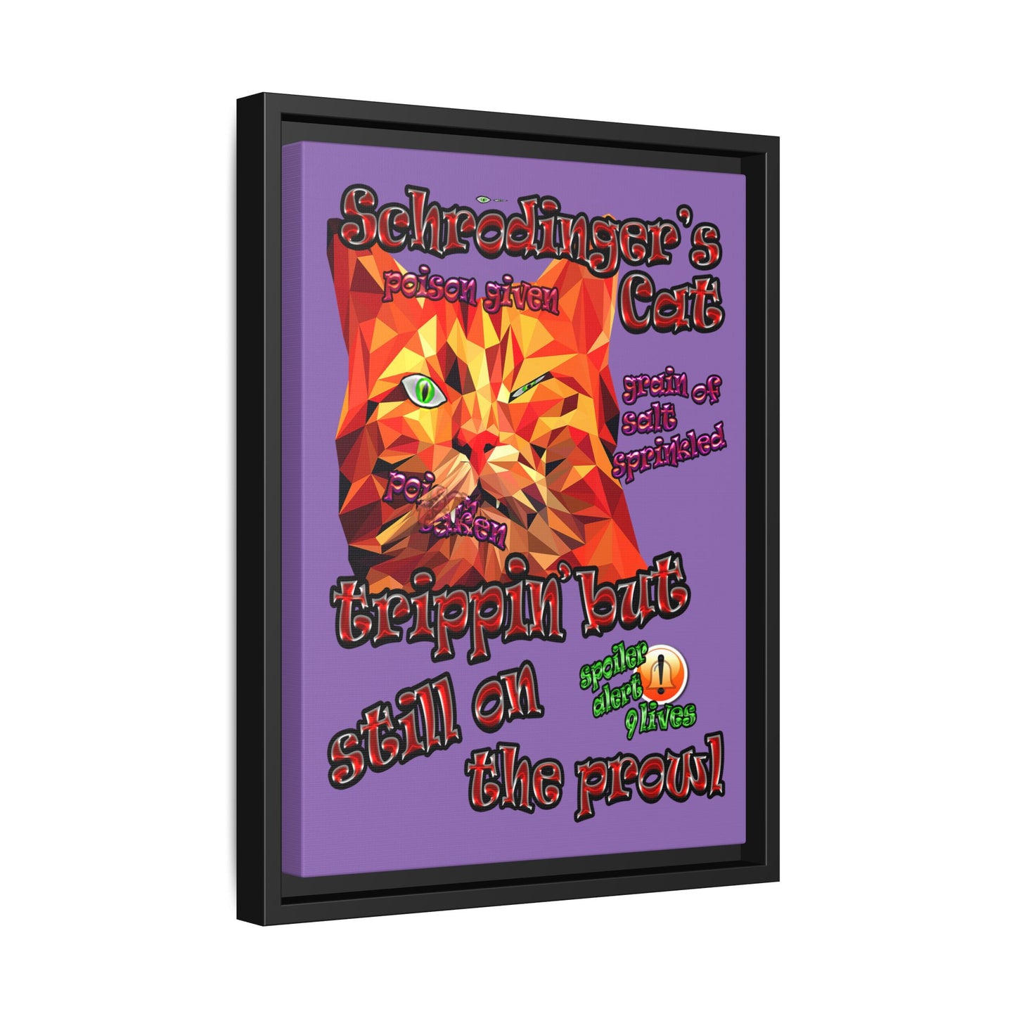 schrodinger's cat - framed canvas art (light purple)