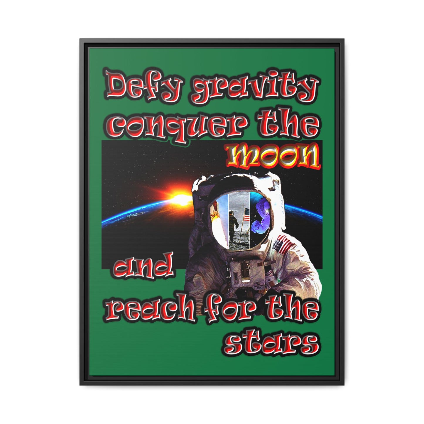 defy conquer reach - framed canvas art (dark green)