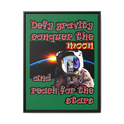 defy conquer reach - framed canvas art (dark green)