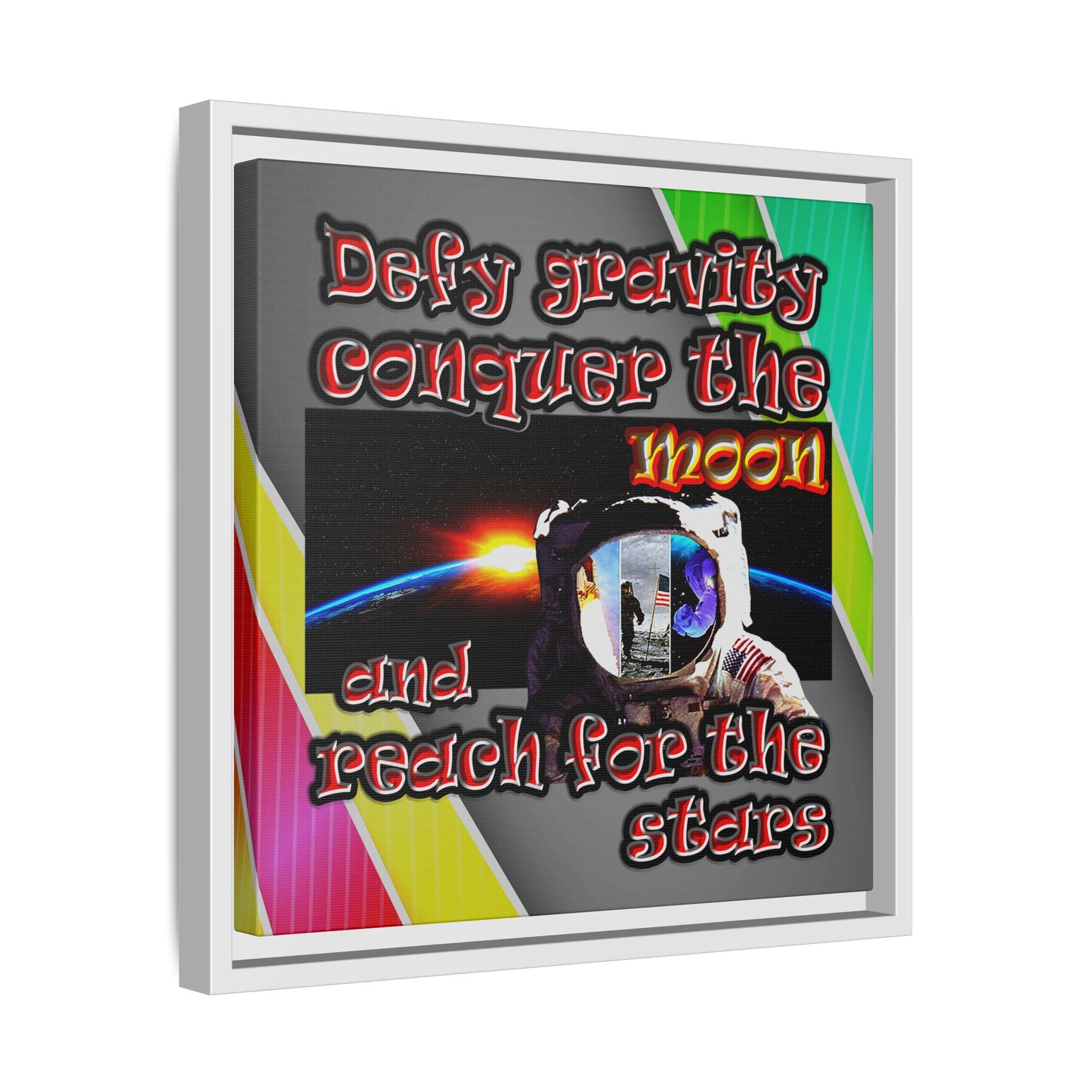 defy conquer reach - framed canvas art (rainbow split)