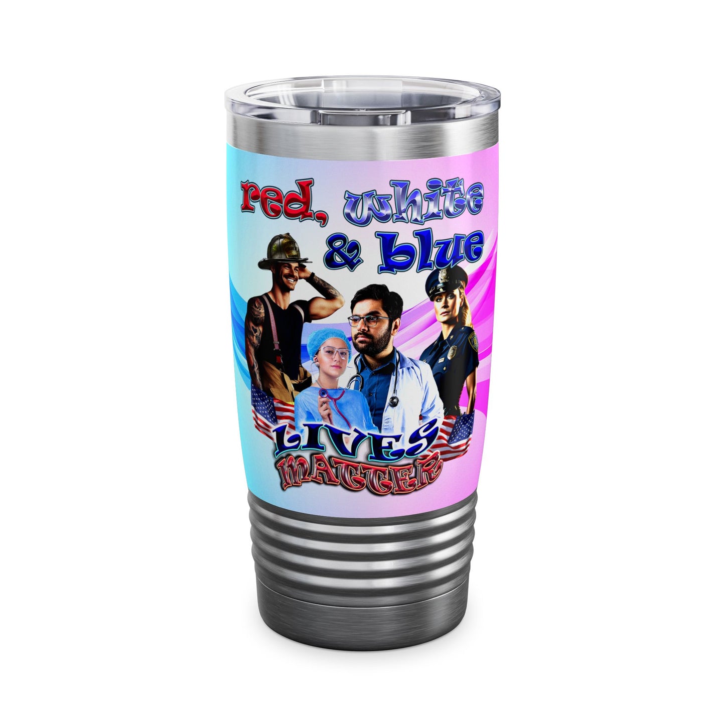 rw&b lives matter - Ringneck Tumbler, 20oz (light blue-pink wave)