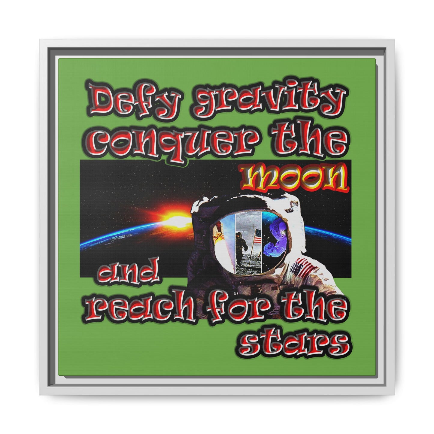 defy conquer reach - framed canvas art (green)
