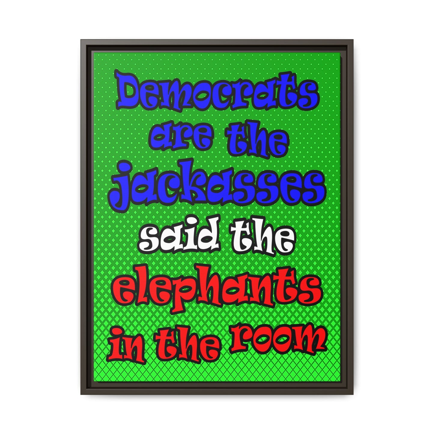 donkeys and elephants - framed canvas art (logo green)