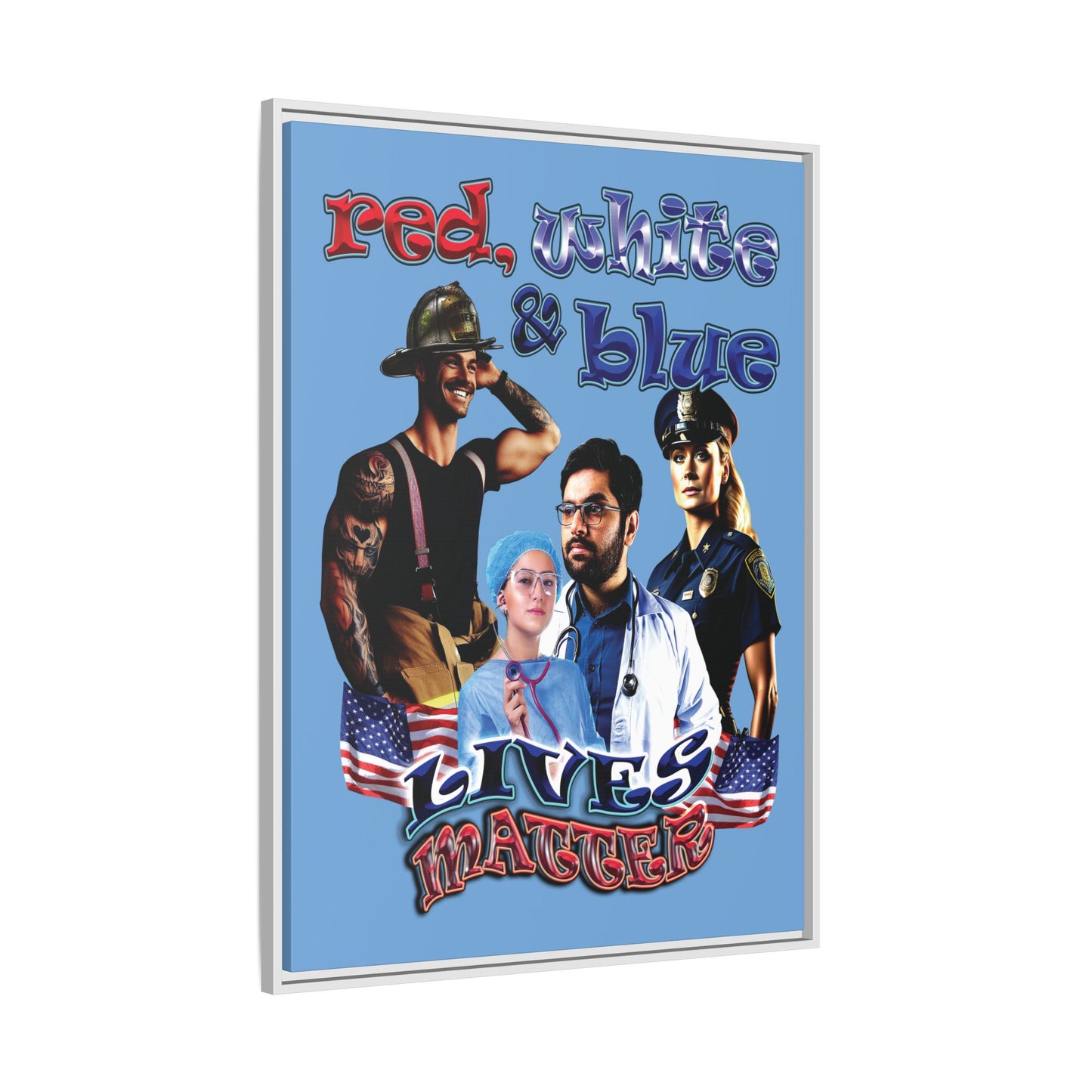 rw&b lives matter - framed canvas art (light blue)