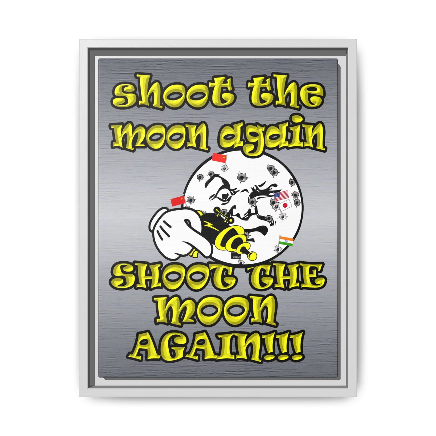shoot the moon again - framed canvas art (brushed nickel)