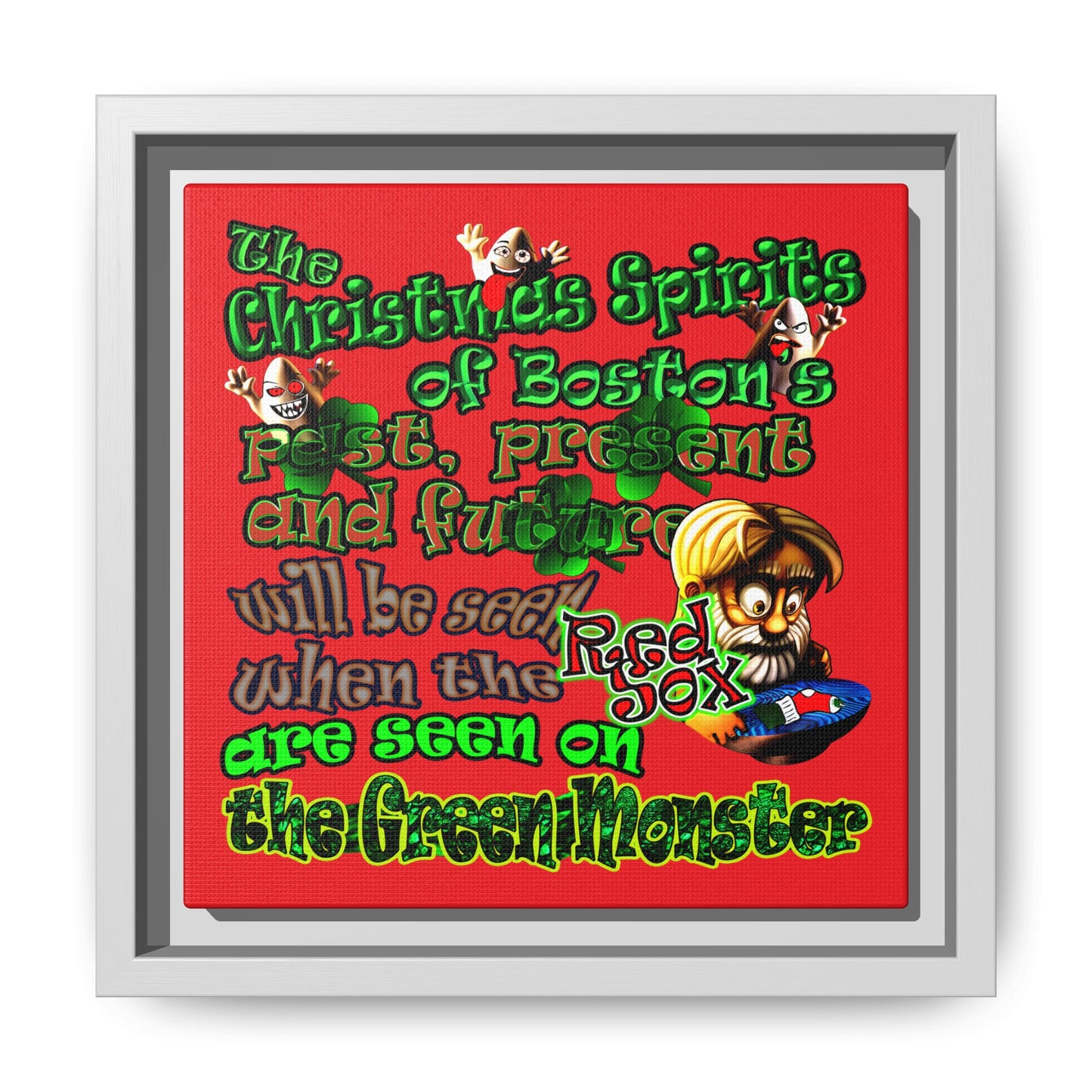 christmas spirits of boston - framed canvas art (red)