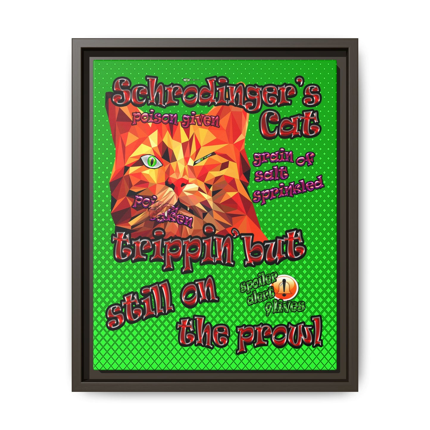 schrodinger's cat - framed canvas art (logo green)