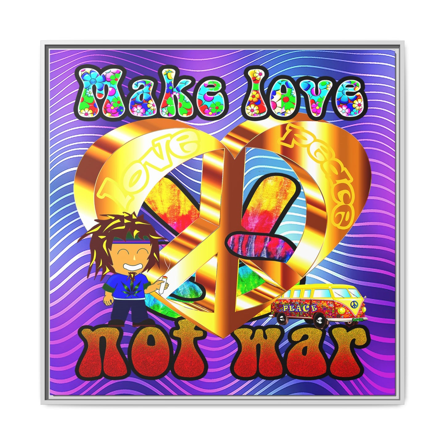 love peace - framed canvas art (purple wave)