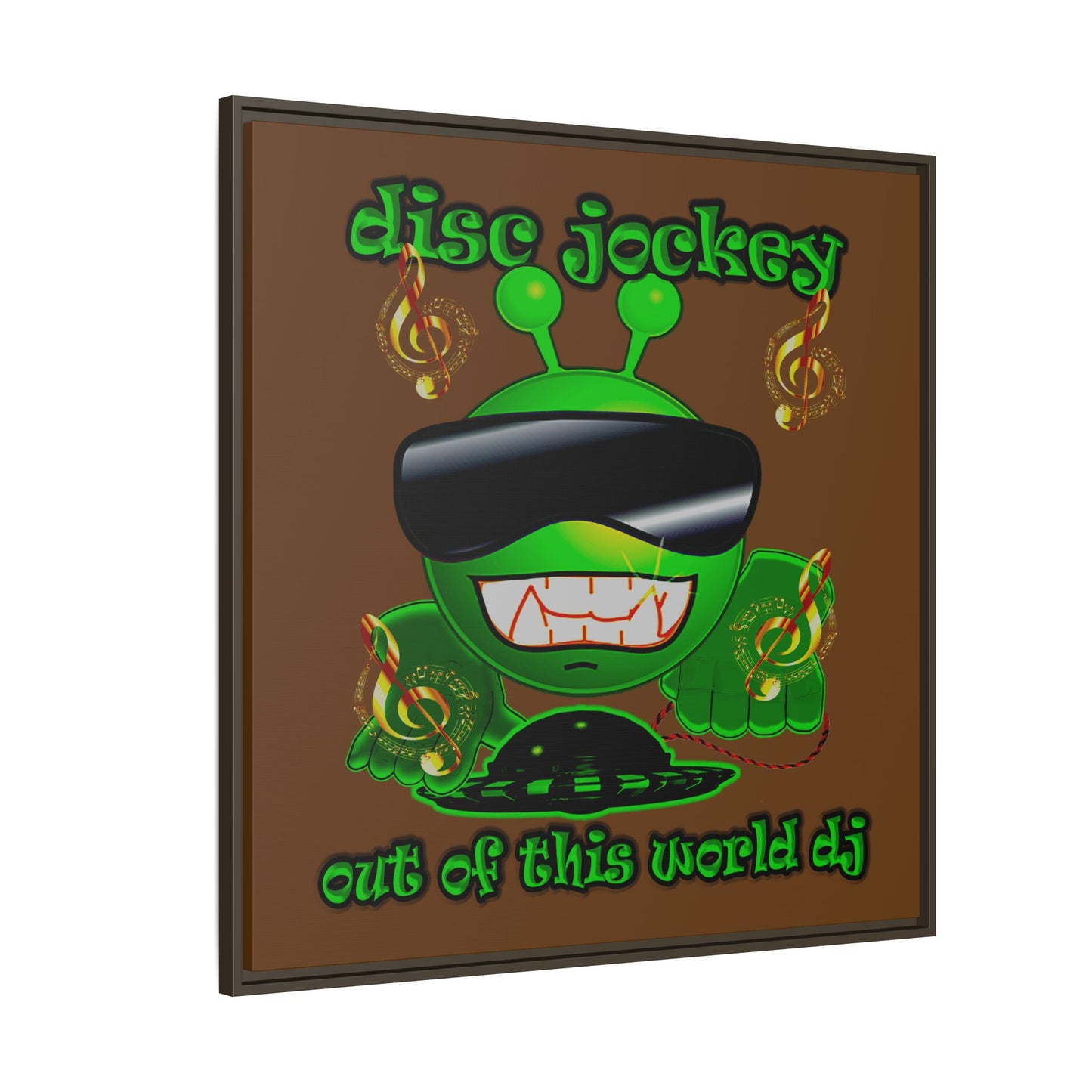 disc jockey - framed canvas art (brown)
