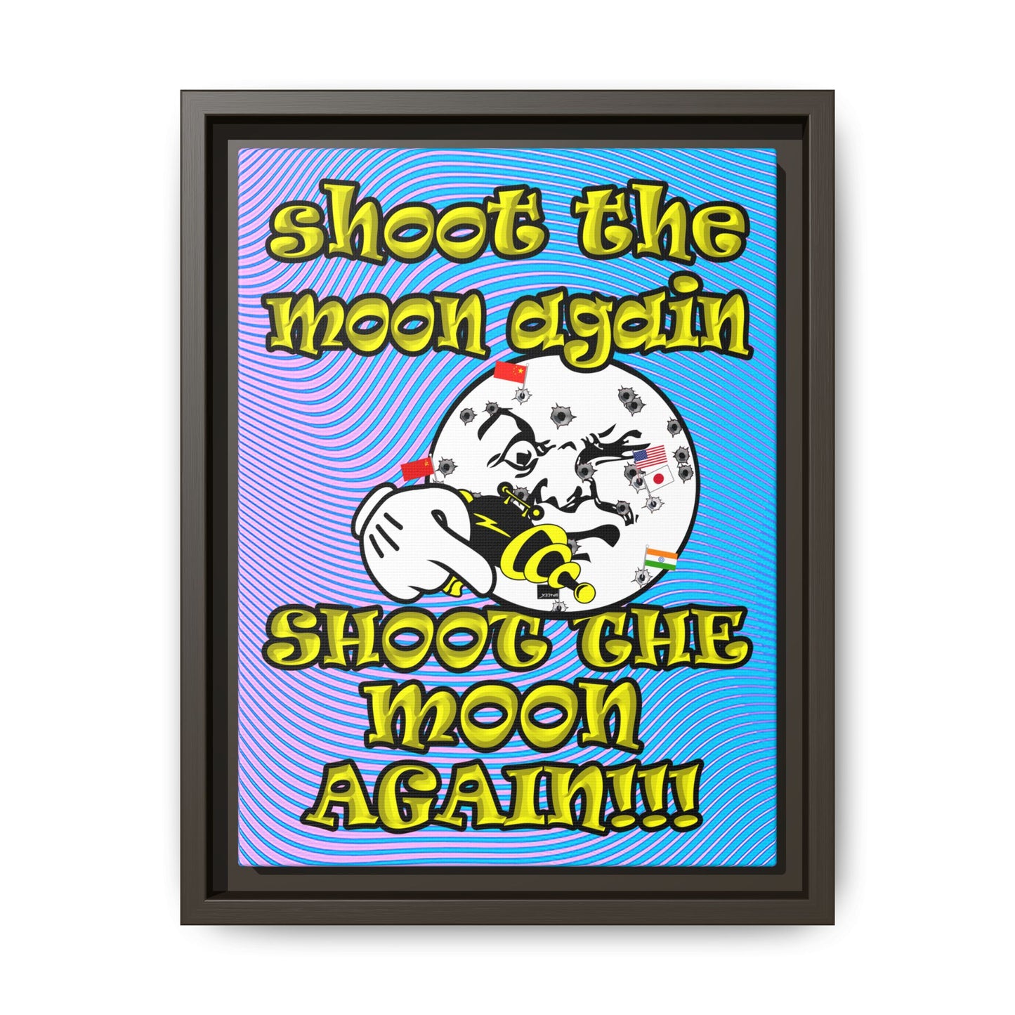 shoot the moon again - framed canvas art (light blue-purple wave)