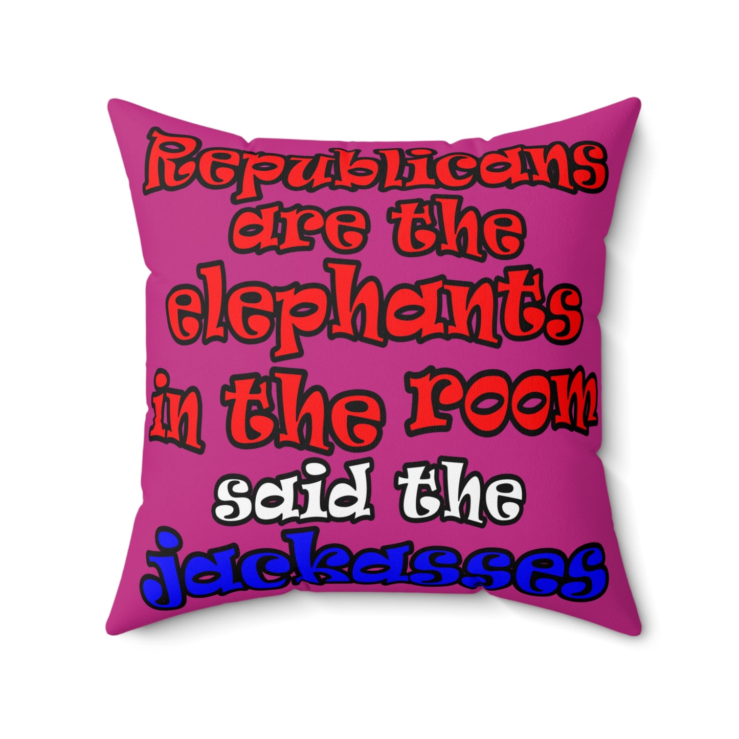 donkeys and elephants - Spun Polyester Square Pillow - (pink)