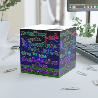 declaration of the independents - note cube ('snoops' background)