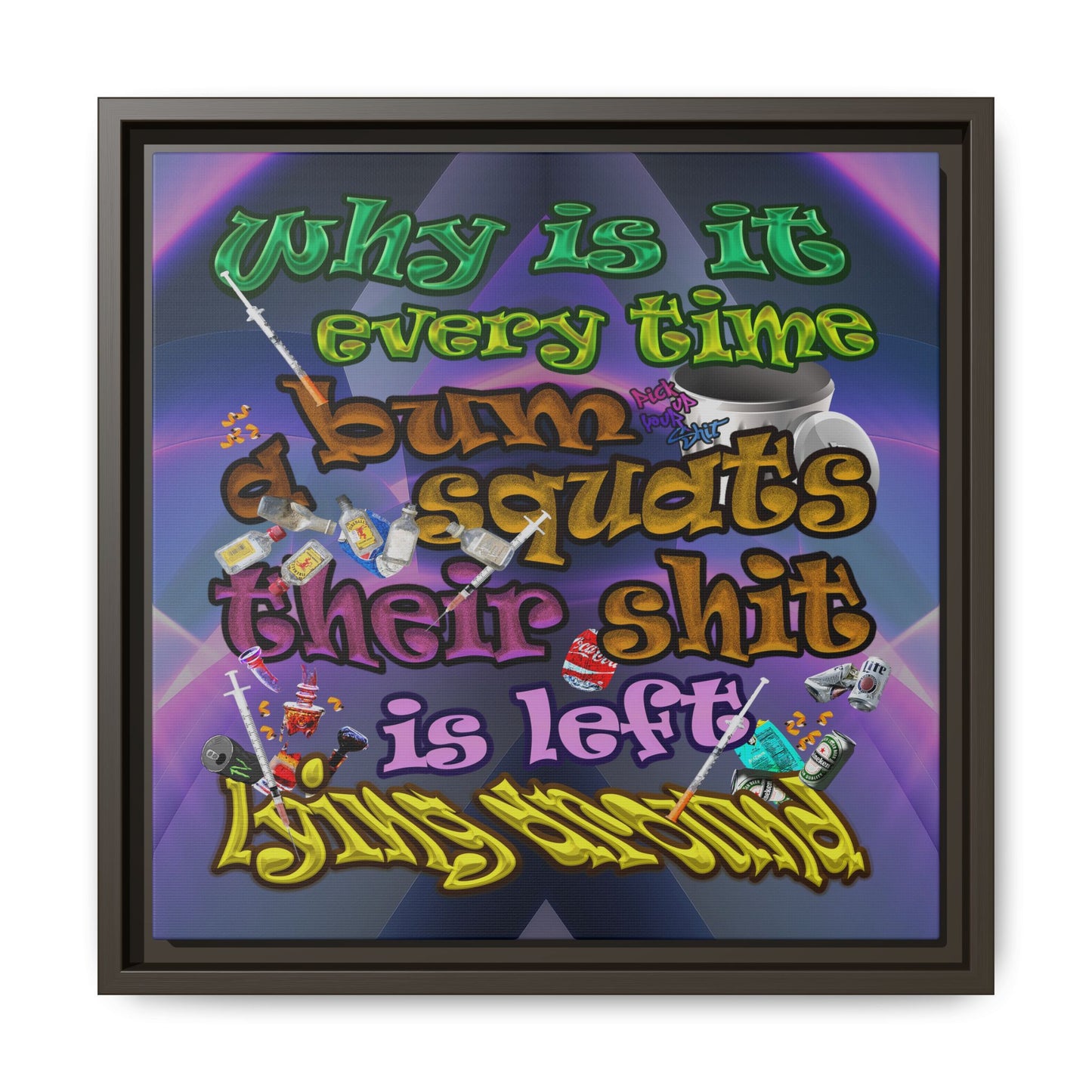 the bum's shit - framed canvas art (grey-pink wave)
