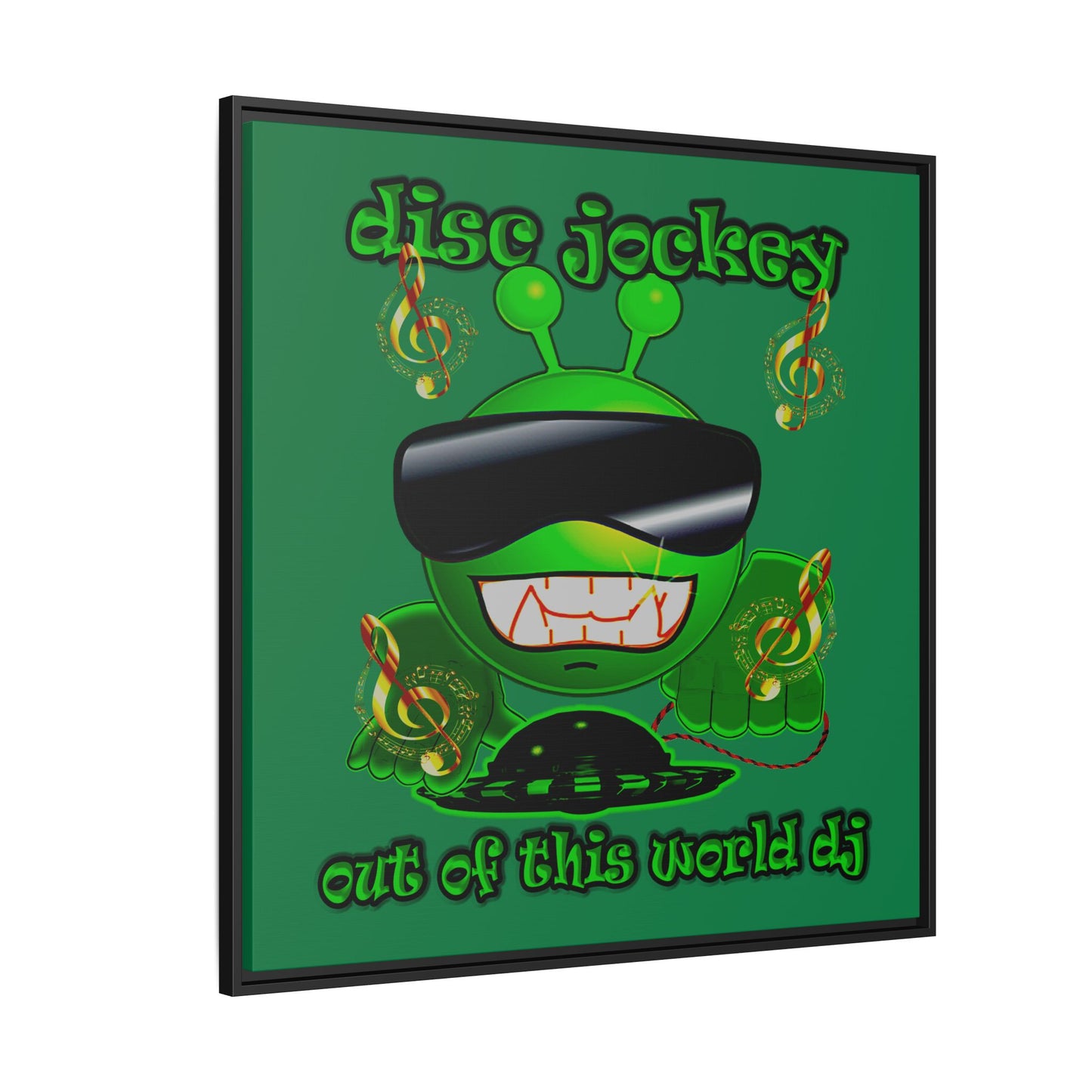 disc jockey - framed canvas art (dark green)