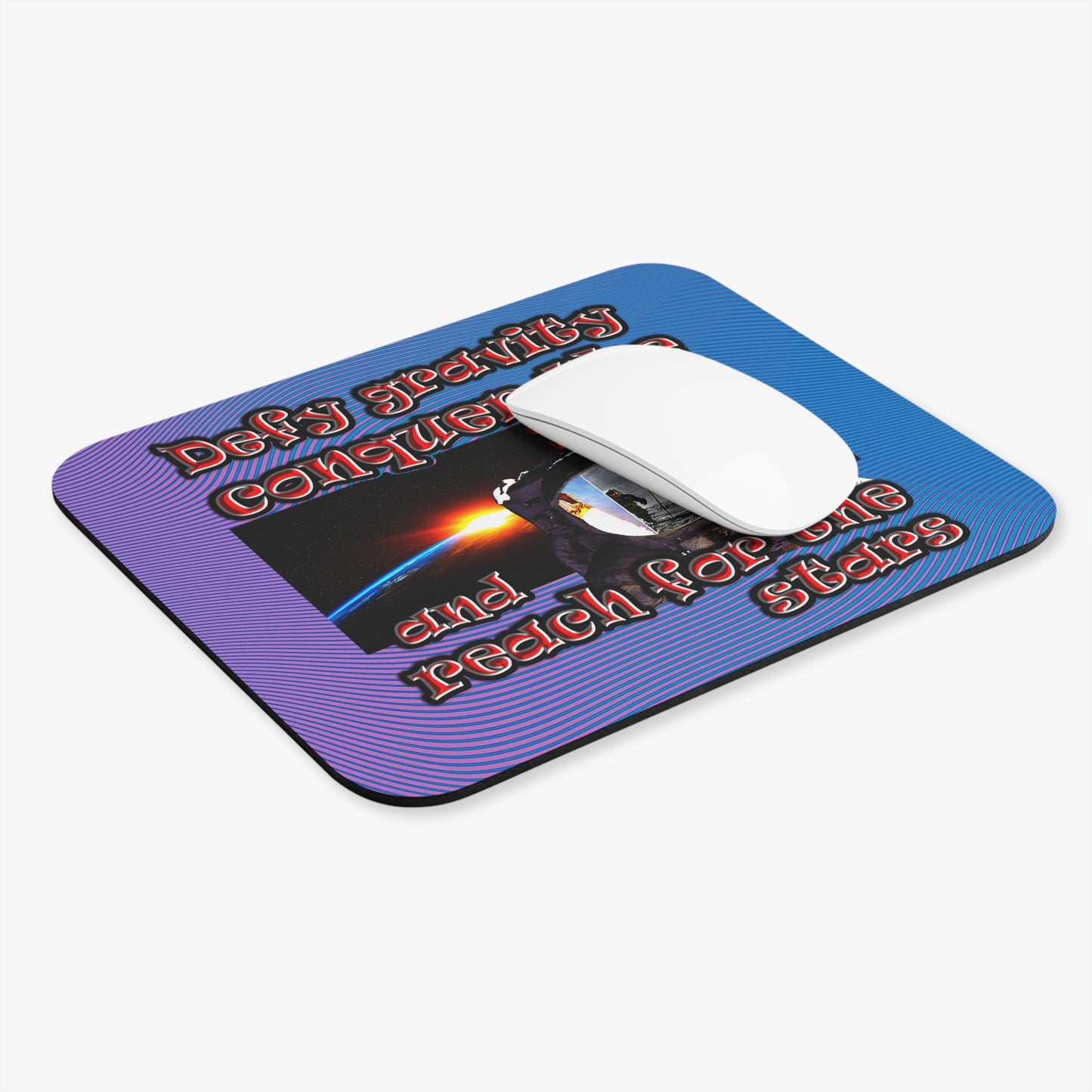 defy conquer reach - Mouse Pad (Rectangle) (light blue-purple wave)