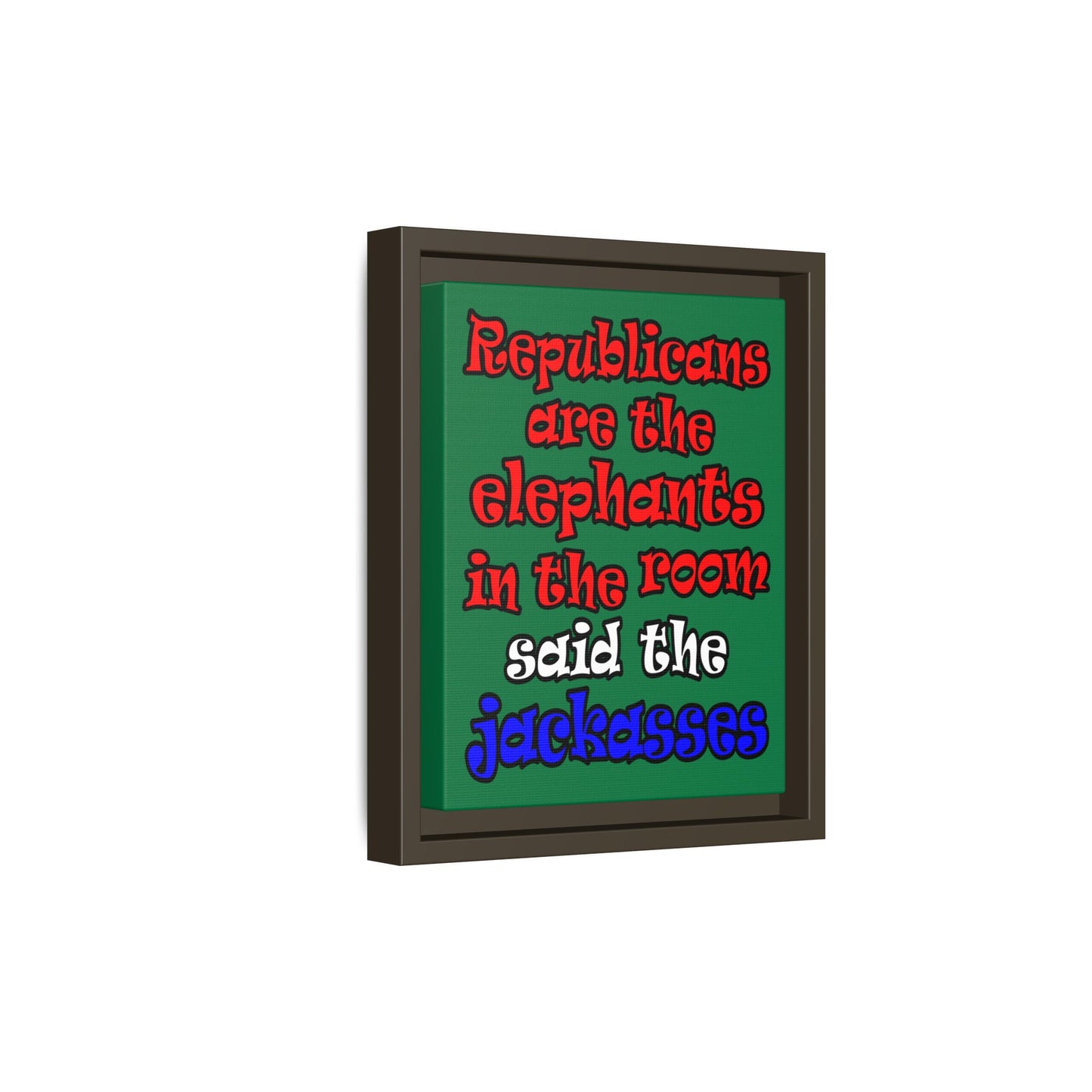 donkeys and elephants - framed canvas art (dark green)