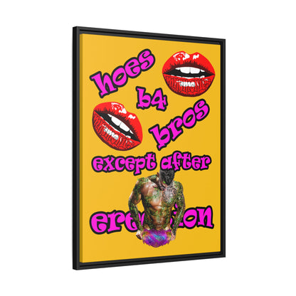 hoes b4 bros - framed canvas art (yellow)