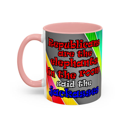 donkeys and elephants - Accent Mug (rainbow split)