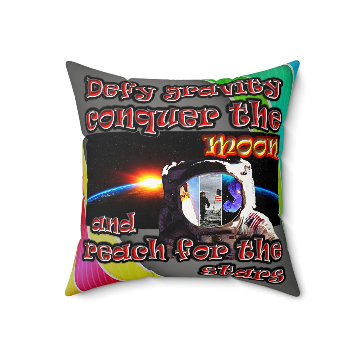 defy conquer reach - Faux Suede Square Pillow - (rainbow split)